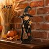 Vintage Style Witch Party Supplies Wooden Figurine, Halloween Statues with Rustic Home Decor Broom Pumpkin Black Cat, Fall Farmhouse Tabletop
