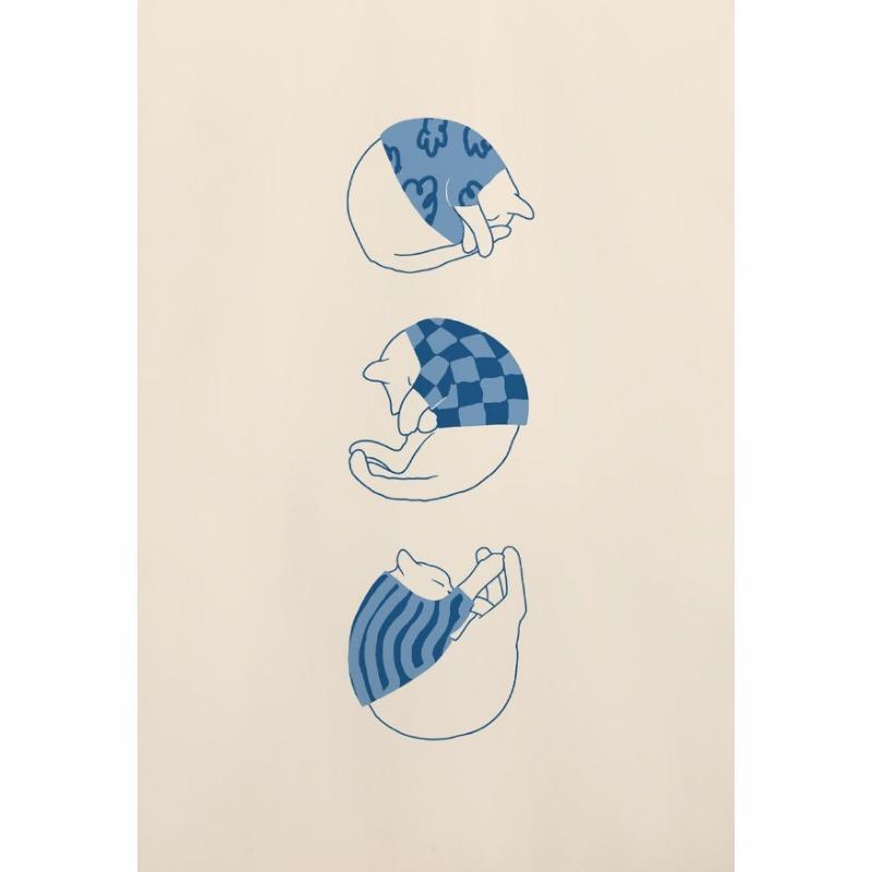 Funny Cat Dumpling Lazy Cat Illustration Abstract Line Poster Canvas Painting Nodic Wall Art Pictures Bathroom Home Decoration