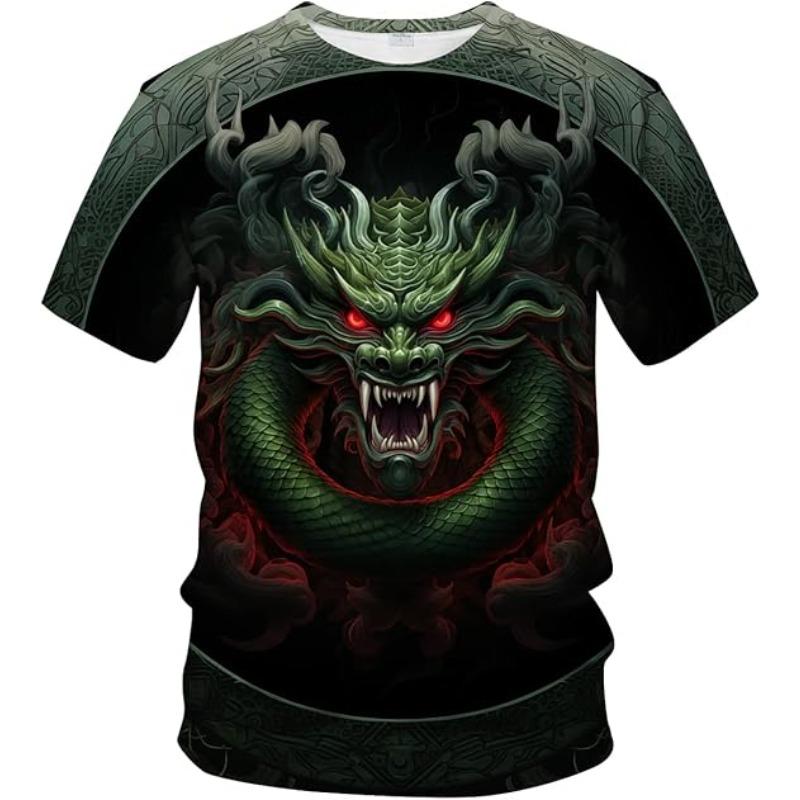 Men's Dragon T-shirt Summer Short Sleeve Men's 3D T-shirt Top Animal Theme Shirt Anime Pattern T-shirt Top 6XL