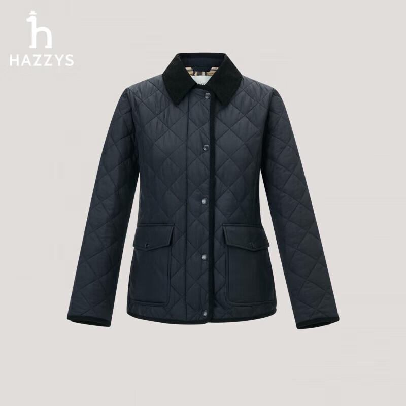 HAZZYS Women's 2025 Autumn Corduroy Collar Diamond Quilted Cotton Jacket
