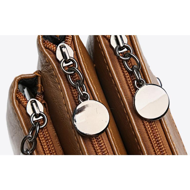 New crossbody soft leather multi-layer large-capacity shoulder small square bag