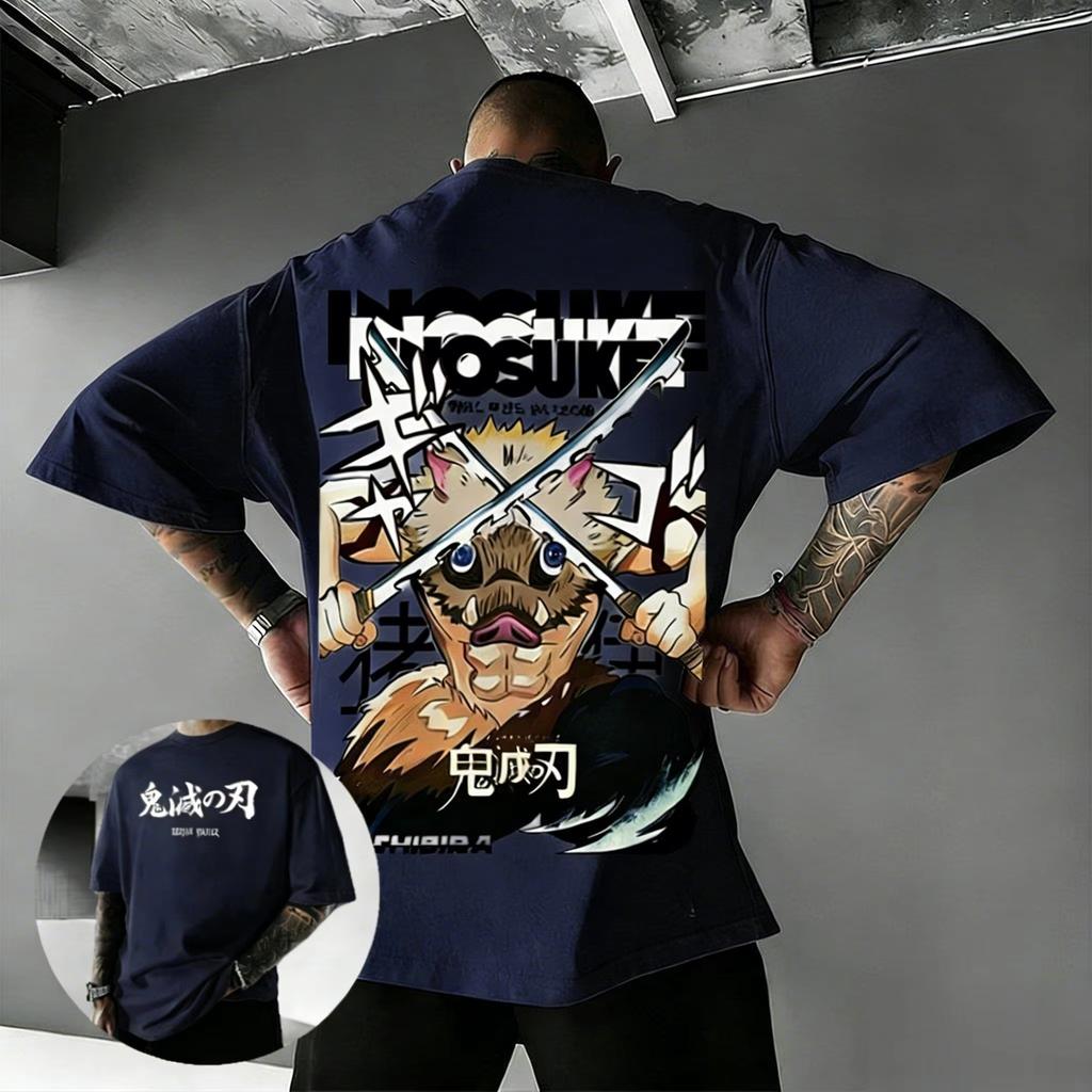 Anime Demon Slayer Hashibira Inosuke T Shirt Summer Cotton Unisexs Women Streetwear Casual Trendy Short Sleeve Oversize Top