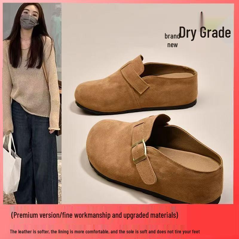 Women's Khaki Closed-Toe Thick-Soled Birkenstock Slippers - Height-Boosting, Ideal for Spring & Autumn