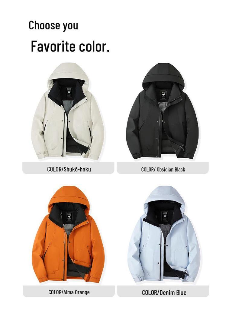 Pánská zimní zesílená péřová bunda s kapucí pro venkovní ochranu před chladem a horolezectví.