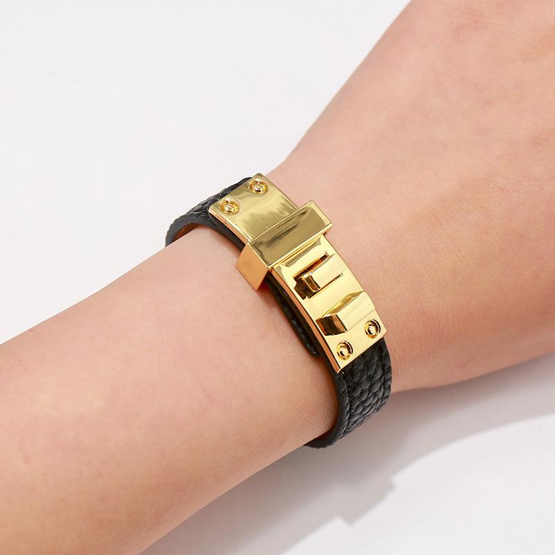 Trendy Punk Lychee Grain Single Loop Leather Belt Buckle Alloy Pu Bracelet Hot Selling Bangle