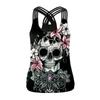 New Rose Skull Digital Printed Vest Women's Sports Running Elastic Skinny Top