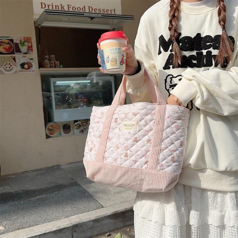 3 cute handbags women's bento bags large capacity quilted padded portable commuter bags