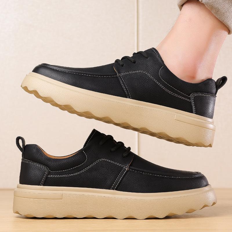 Spring Autumn New Designer Shoes for Men Solid Color Fashion Casual Leather Shoes Male Retro Korean Lace Board Shoes Man