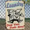 Vintage HEMITONG Laundry Metal Sign "Drop Your Pants Here" - Garage Wall Decor with Rat Rod Stickers, Ideal Gift