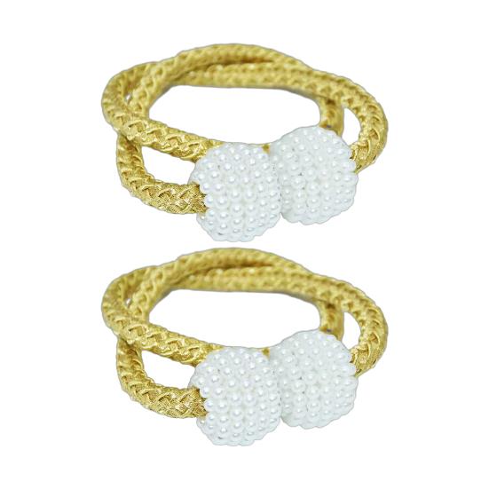 1 Pair Magnetic Curtain Tiebacks, Woven Rope Beaded Curtain Holders, Decorative Drapery Holdbacks for Living Room Bedroom