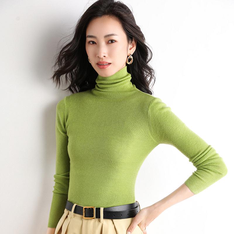 Women's Slim Fit High Neck Wool Sweater - Lightweight, Sheer Base Layer for Spring and Autumn