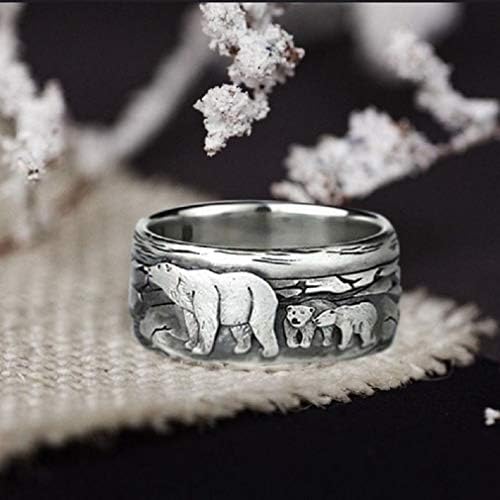 PikaLF Bear Ring for Men Cute Polar Bear Viking Bear Head Vintage Totem Hip Hop Biker Punk Animal Jewelry Gift
