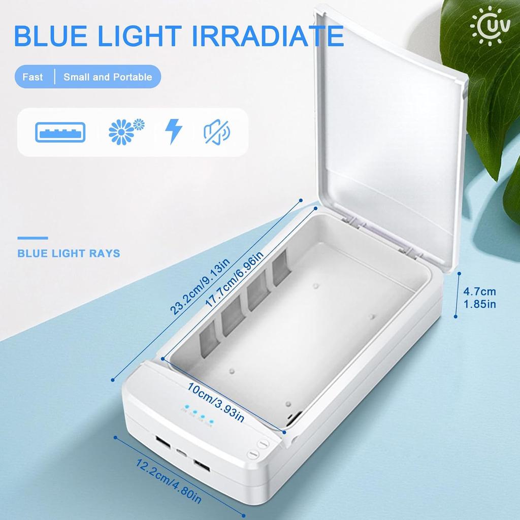 Portable UV Nail Art Tool Cleaning Box for Manicure, Salon, Tweezers, Jewelry, Cell Phone Cleaning Tools (White)