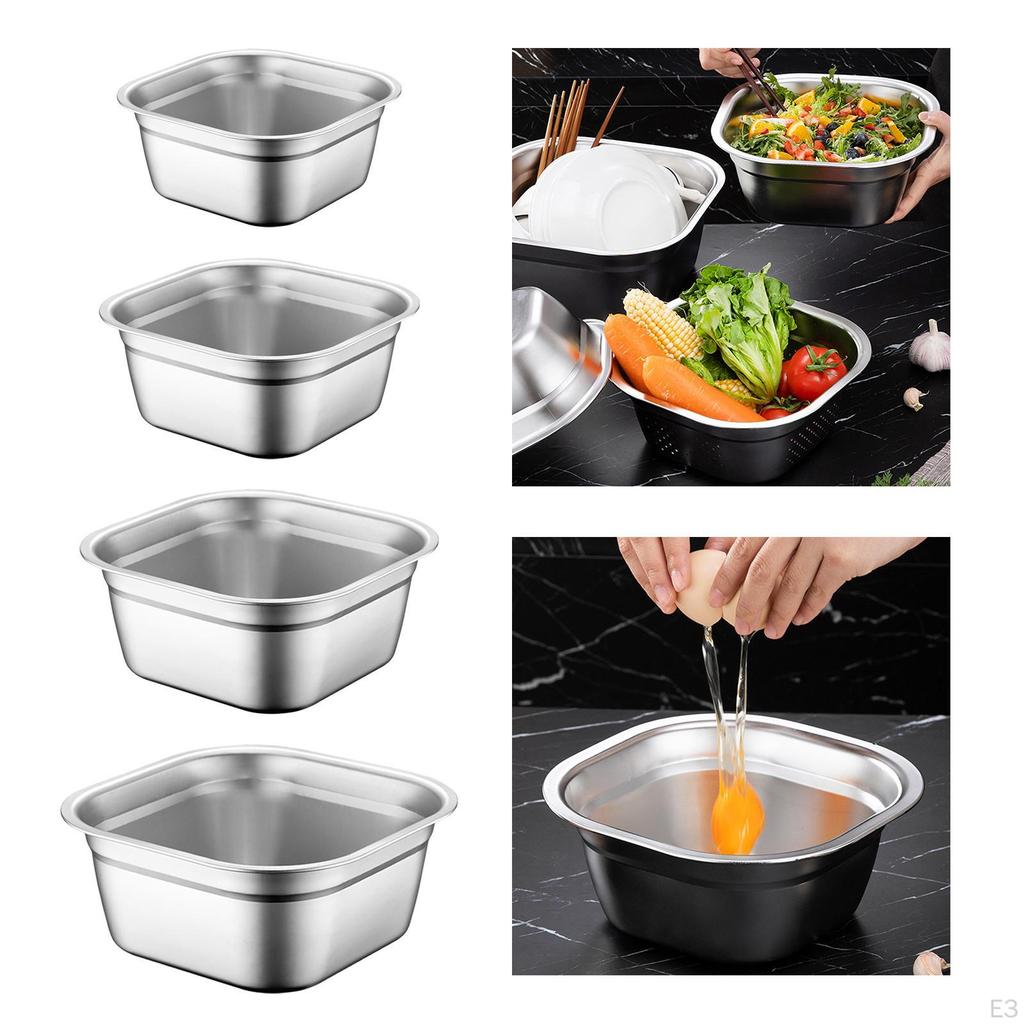 Stainless Steel Square Basin Catering Pan Multipurpose Soup Bowl Washing for Home Kitchen