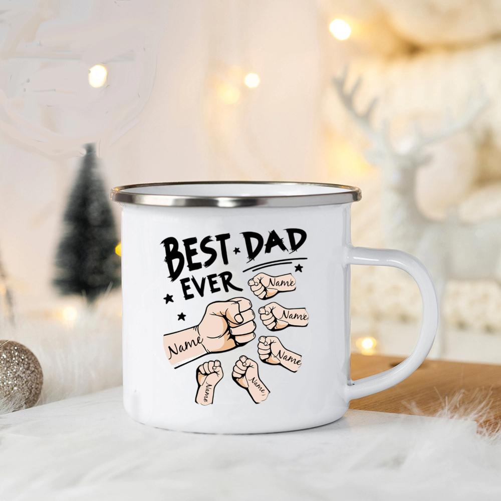 5 Vatertag Fauststoß Emaille Tasse Kaffee Tee Emaille Tasse Starke Familie Opa Geschenk Personalisiertes Geschenk