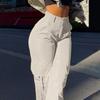 Streetwear Basic Buckle Cargo Pants Women Trousers Solid Straight Leg Big Pockets Baggy Sweatpants Chic