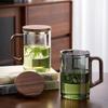 Smoke Gray Heat-Resistant Borosilicate Glass Tea Set with Wooden Handle