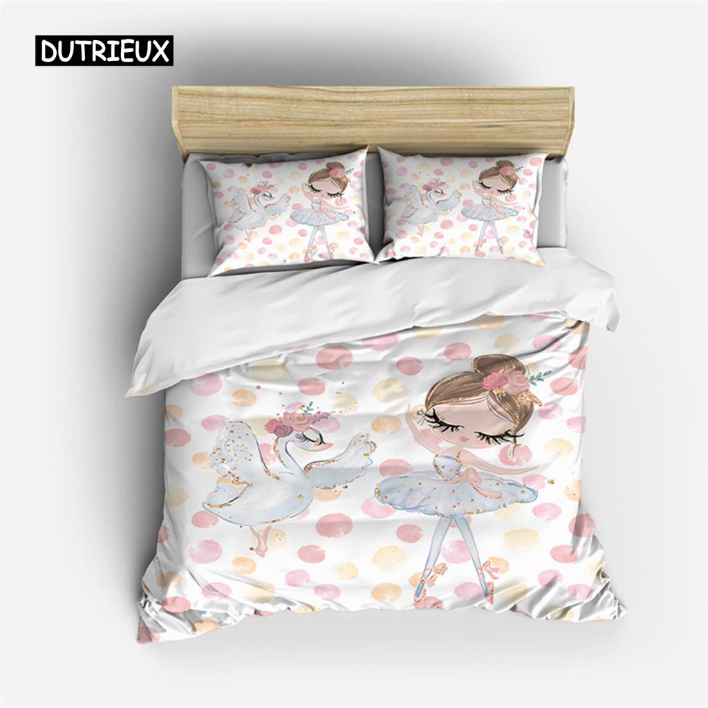 Cartoon Ballet Dancing Girl Duvet Cover Set Twin Size Kids Bedding Princess Nordic 150x90cm