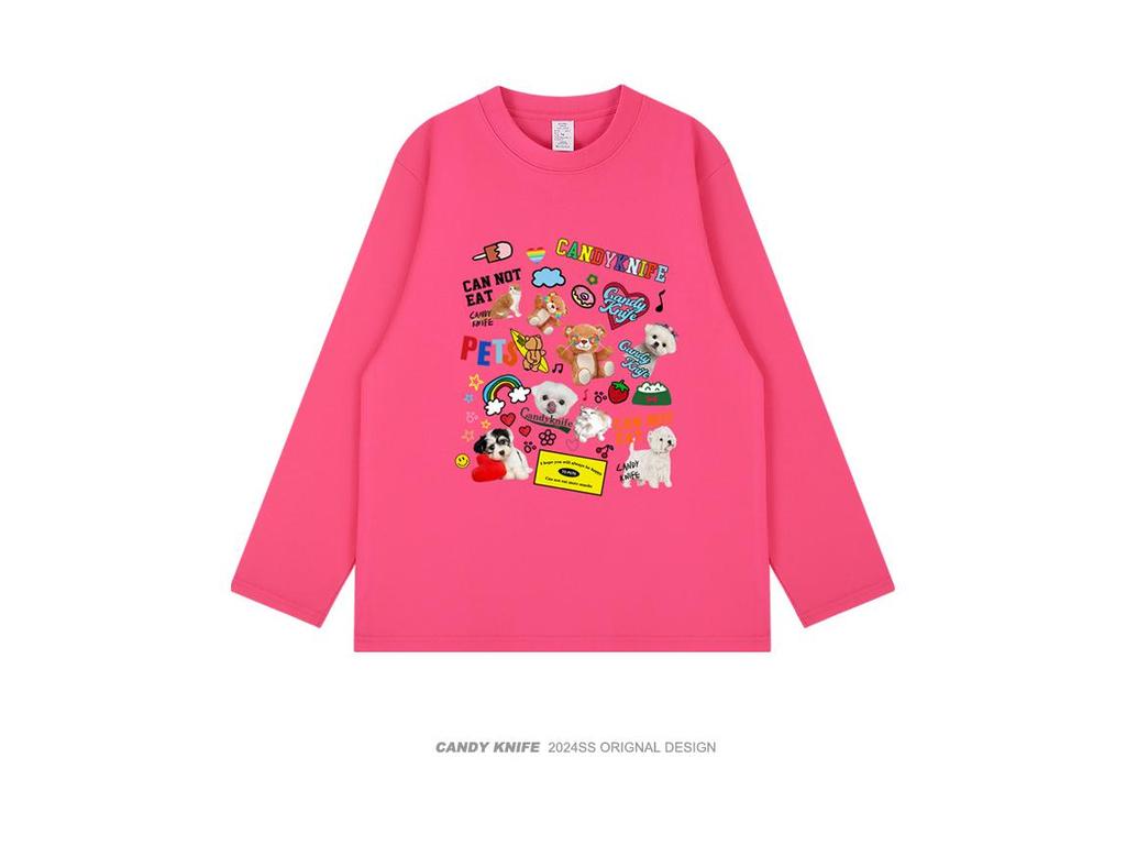 Trendy Cartoon Print Japanese Bestie Long Sleeve Loose Autumn T-Shirt