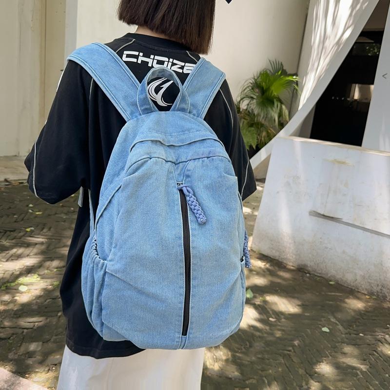 Schoolbag Large Capacity Canvas Backpack Male Korean Version High School College Student Simple Backpack Female Denim Computer Shoulder Travel Bag