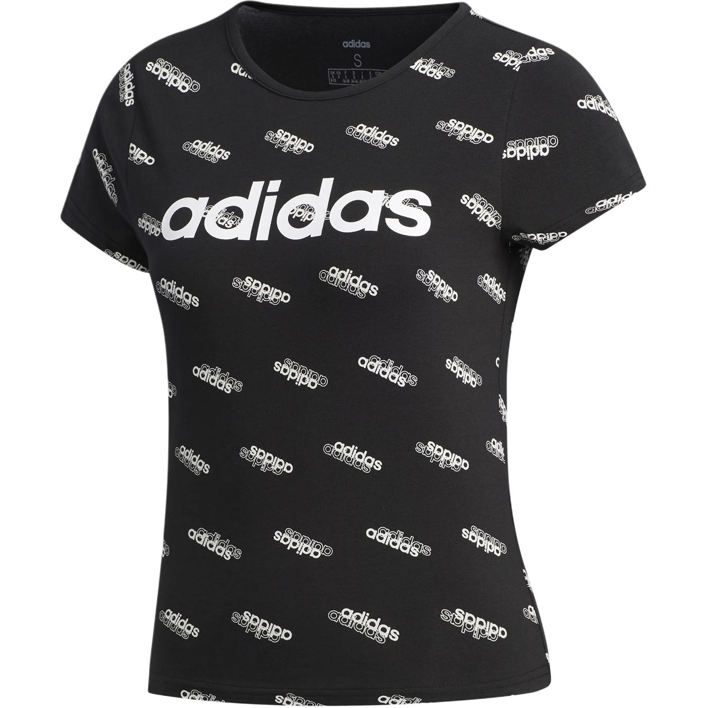 

Adidas Sports Lifestyle Series Logo All Over Print Design Round Neck Breathable Casual Short Sleeve T-Shirt Women T-Shirts Black FM6191 XS