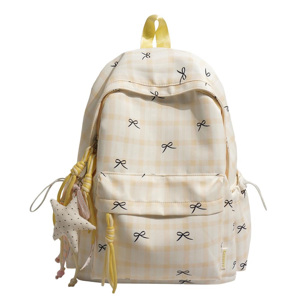 Schoolbag Spring and Summer Small Fresh Plaid Student Schoolbag Large Capacity Cute Bow Printing New High Value Backpack