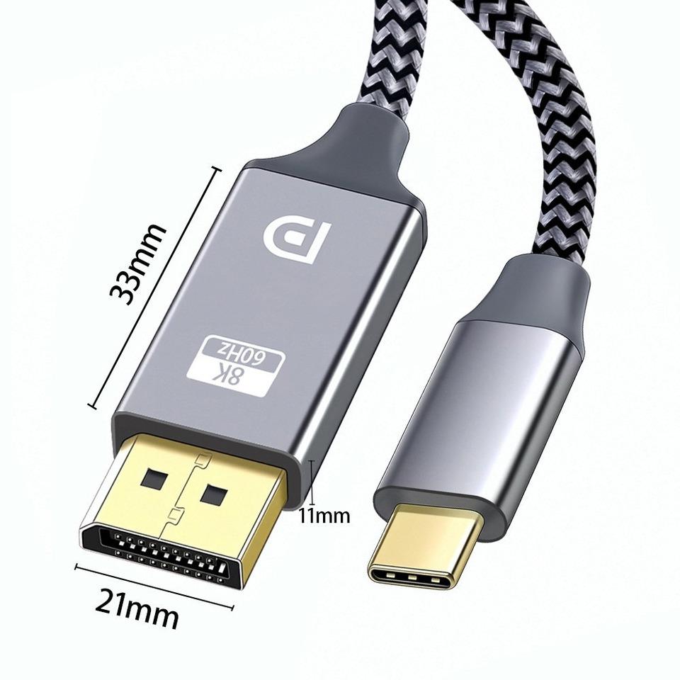 1.8M USB C To DisplayPort 1.4 Cable 32.4Gbps 8K@60Hz 4K@144Hz Type C To DP1.4 Adapter Thunderbolt 4/3 Compatible for MacBook