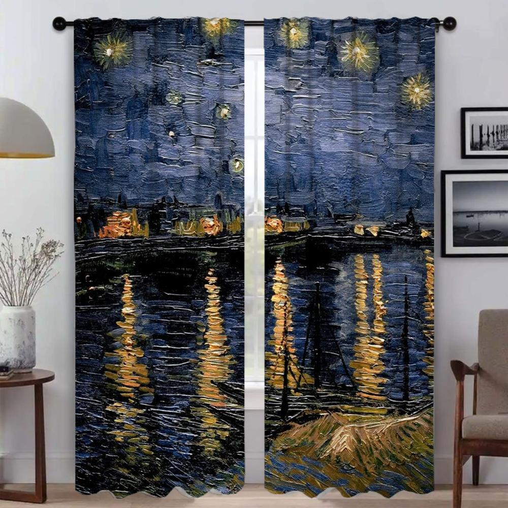 Zatemňovací kuchyňské závěsy pro obývací pokoj Závěs Van Gogh Domácí interiérové závěsy 2 kusy Stínítka Dělící tyl pro ložnici