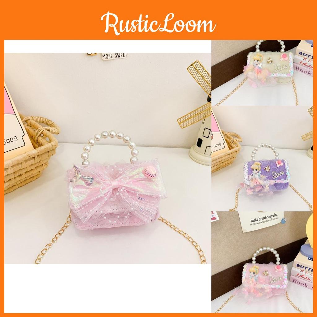 Modern Childrens Fashionable Single Shoulder Bag With Pearl Details And Bow Design