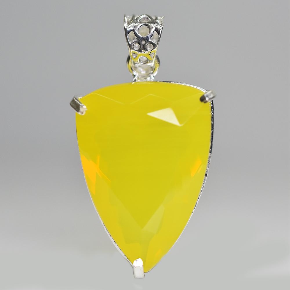CERTIFIED 76.2 Ct Yellow Opal 925 Sterling Silver A Grade Fancy Gemstone Pendant MY-PD-121-NS