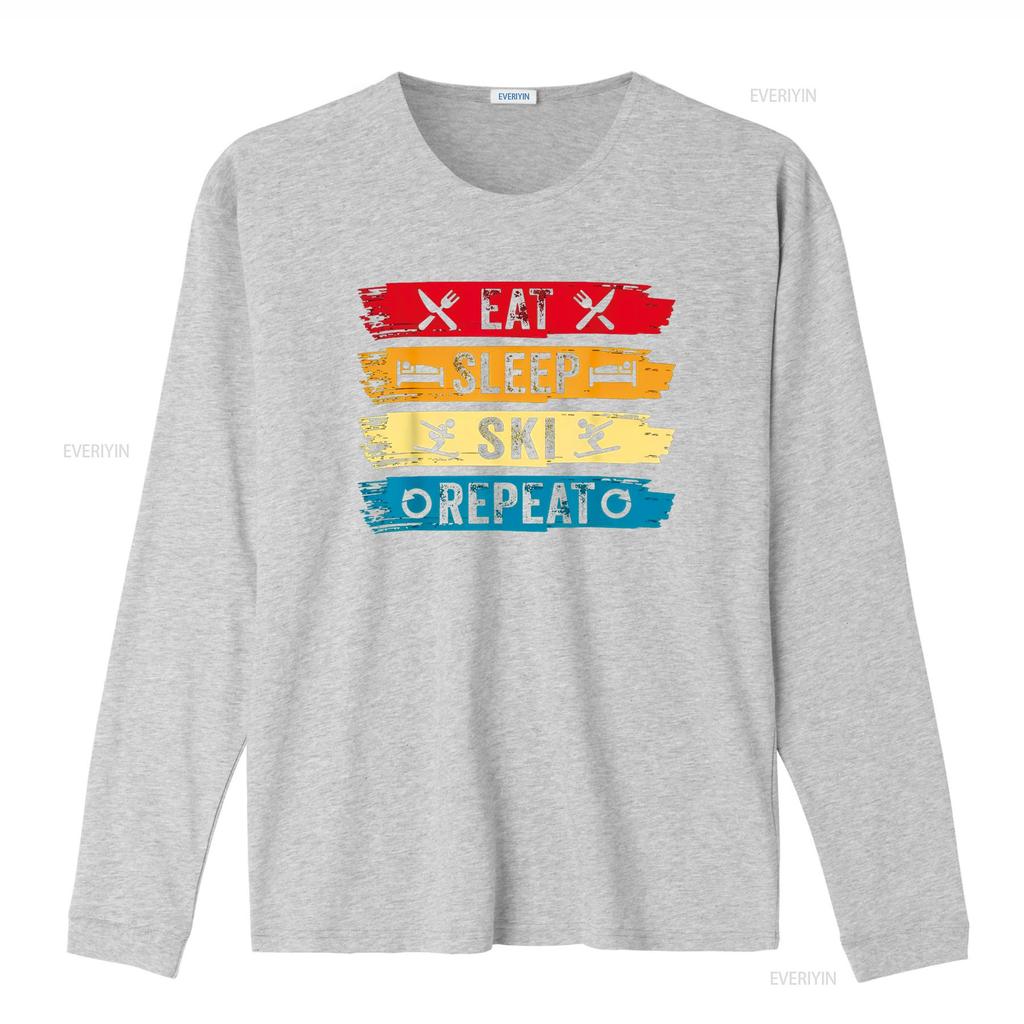 Eat Sleep Ski Repeat Vintage Alpine Skiing Winter Sports T Shirt Vintage Washed Stretched Homme Fashion Top For Everyday Wear