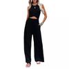 High Waisted Wide Leg Pants with Elastic Waistband, Light Beige Loose Fit Trousers for Women
