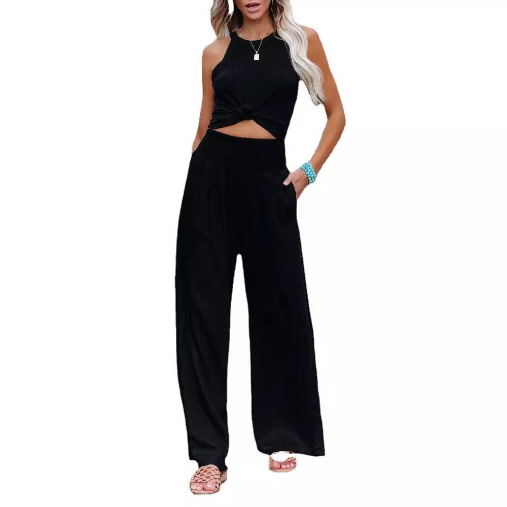 High Waisted Wide Leg Pants with Elastic Waistband, Light Beige Loose Fit Trousers for Women