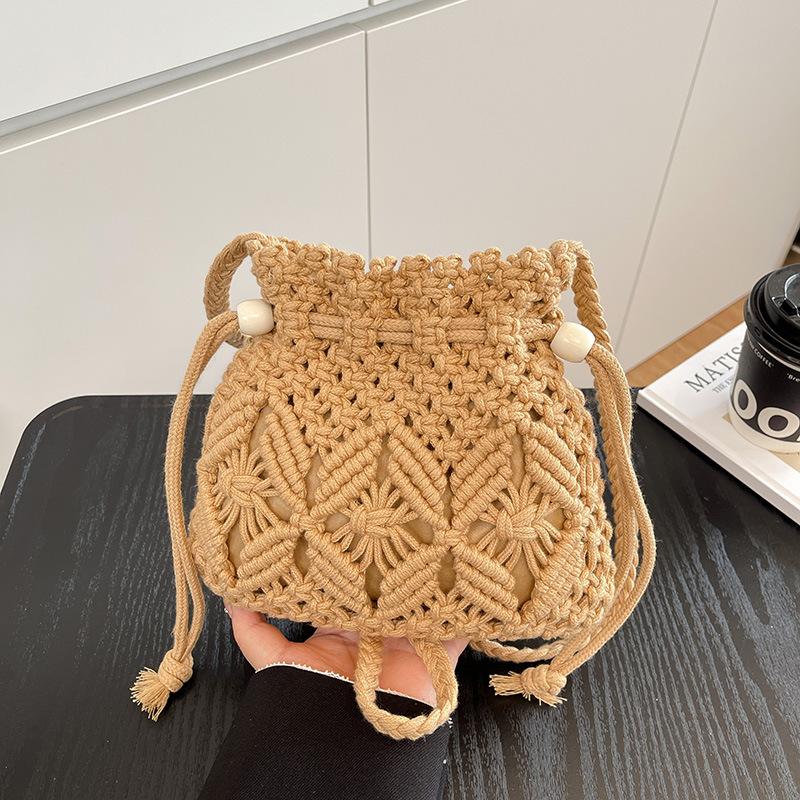 Woven Straw Bag Women's Summer Versatile New Fashion Niche Messenger Bucket Bag Seaside Beach Bag