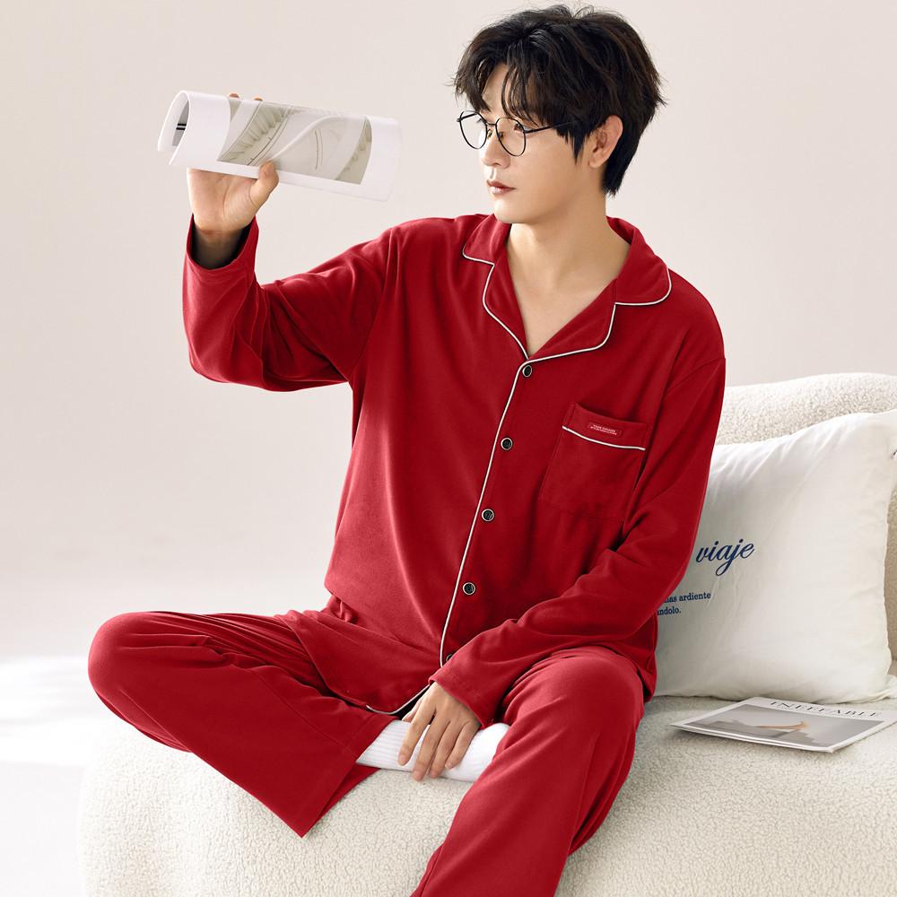 Thickened couple pajamas long-sleeved thick German velvet large-size home autumn and winter men's and women's warm loungewear suits can be worn 