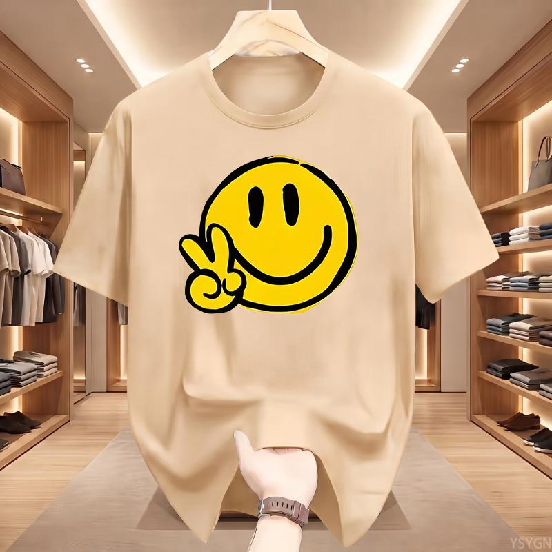 Unisex Casual Short Sleeve Crew Neck TShirt Joyful Face SMILE Graphic Print Summer Top Comfort Ladies TShirt Playful Design