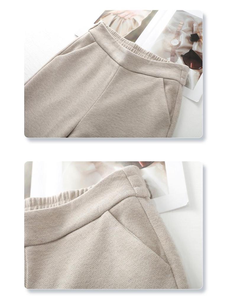 Women's Apricot Wool Casual Pants 2024: Soft, Glutinous, Narrow-Leg, Draping Straight-Leg, Thickened Wide-Leg for Autumn/Winter.