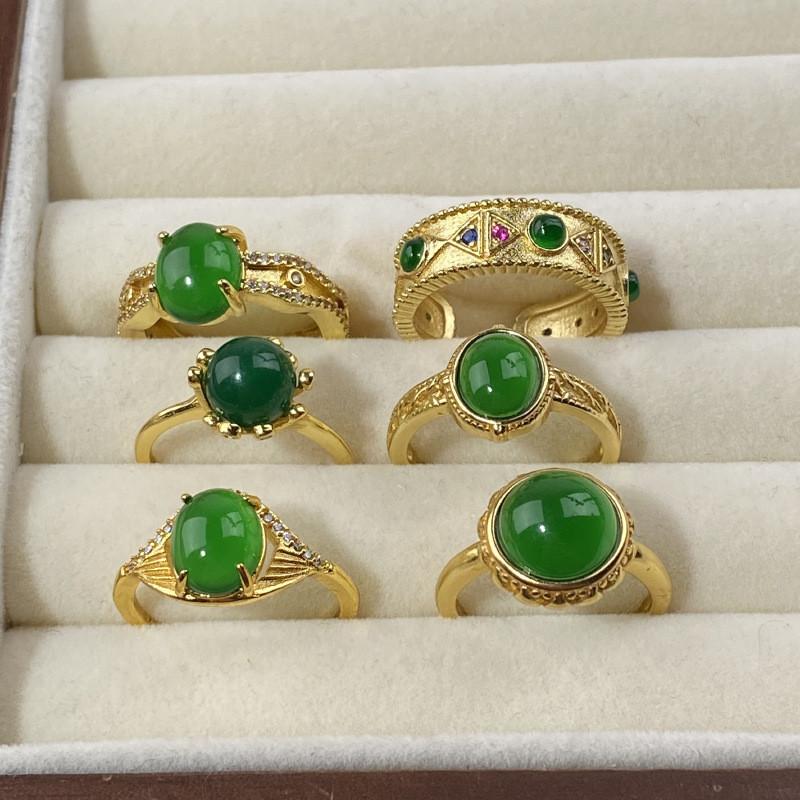 Exquisite Adjustable Opening Gemstone Copper Ring For Women Stylish Geometric Design