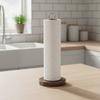 Stainless Steel Paper Towel Stand Wooden Base One-Handed Tear Paper Towel Rack Non-Slip Durable Toilet Tissue Holder Countertop