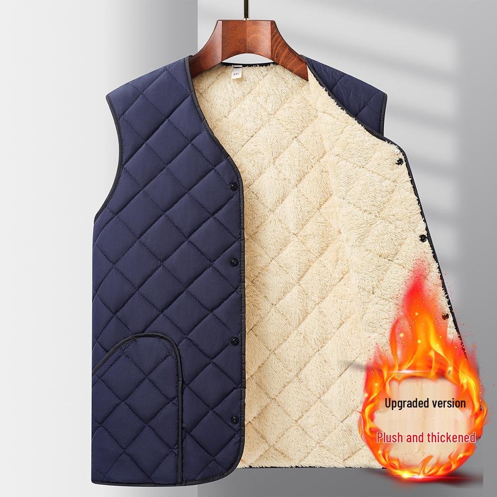 Winter Cotton-Padded Jacket with Fleece and Wool Lining for Middle-Aged and Elderly Men - Stand-Up Collar, Home Wear