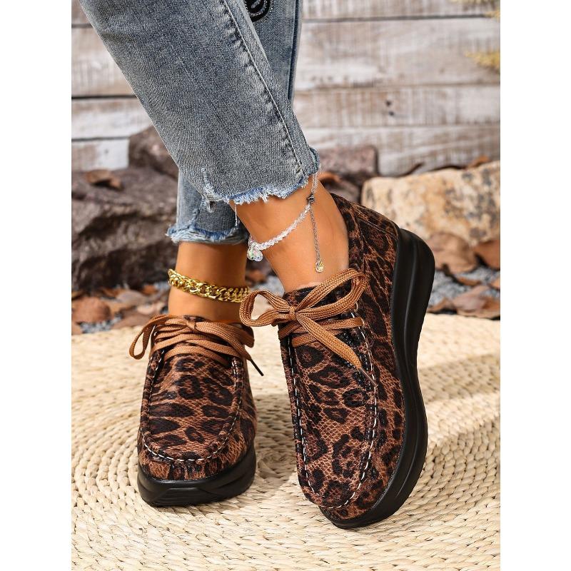 Lace-up Platform Leopard Print Low-top Shoes Women's Plus Size Casual Lace-up Shoes