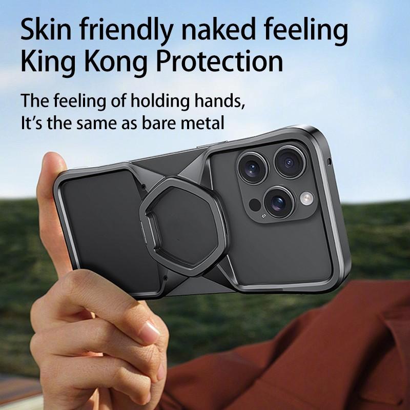 Hot Aluminum Alloy Magnetic Frameless Phone Case for iPhone 16 15 14 Pro Max With Metal Kickstand Shockproof Bumper Shells Cover