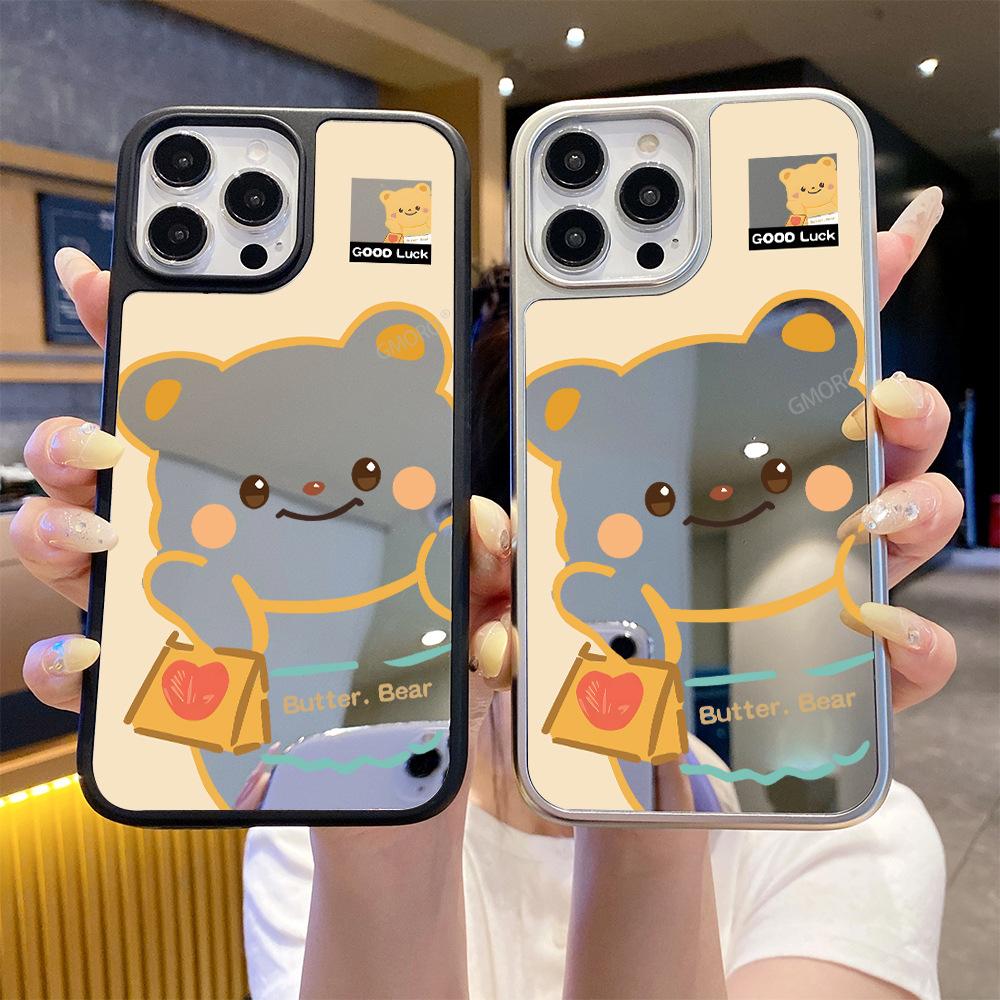 Funny Photo Butter Bear with Mirror iPhone Phone Case Apple 14/15promax Anti-drop Protective Case
