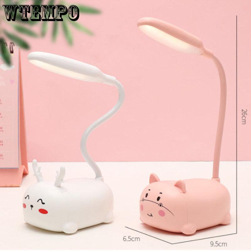 Mini Cartoon LED Desk Lamp Eye Protection Study Cute Desk Lamp Student Dormitory Bedside Lamp Rechargeable or Plug-in Night Light