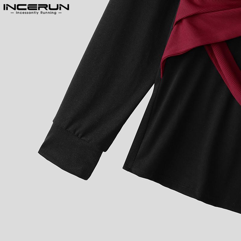 INCERUN Herren Langarmshirt mit überkreuzten Ärmeln und Henley-Muster