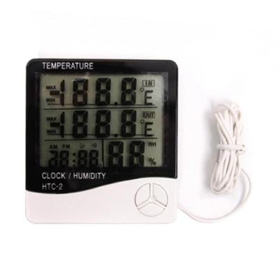 Einfacher weißer externer Sensor Digitales Thermo-Hygrometer und Wecker HTC-2