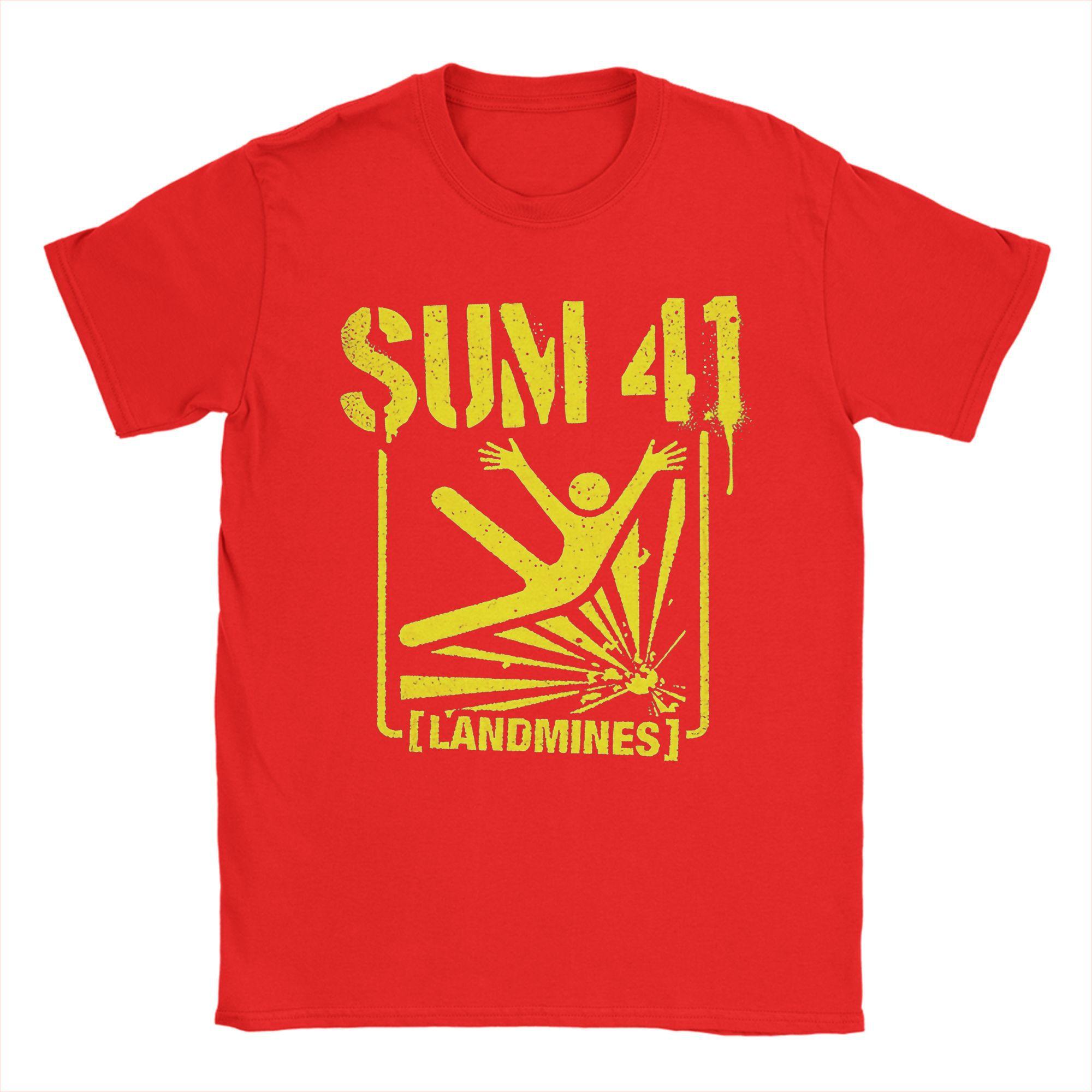 Cool Landmines Yellow Sum 41 Band TShirt for Unisex Crew Neck Cotton T Shirts  Short Sleeve Tees Party Clothing S