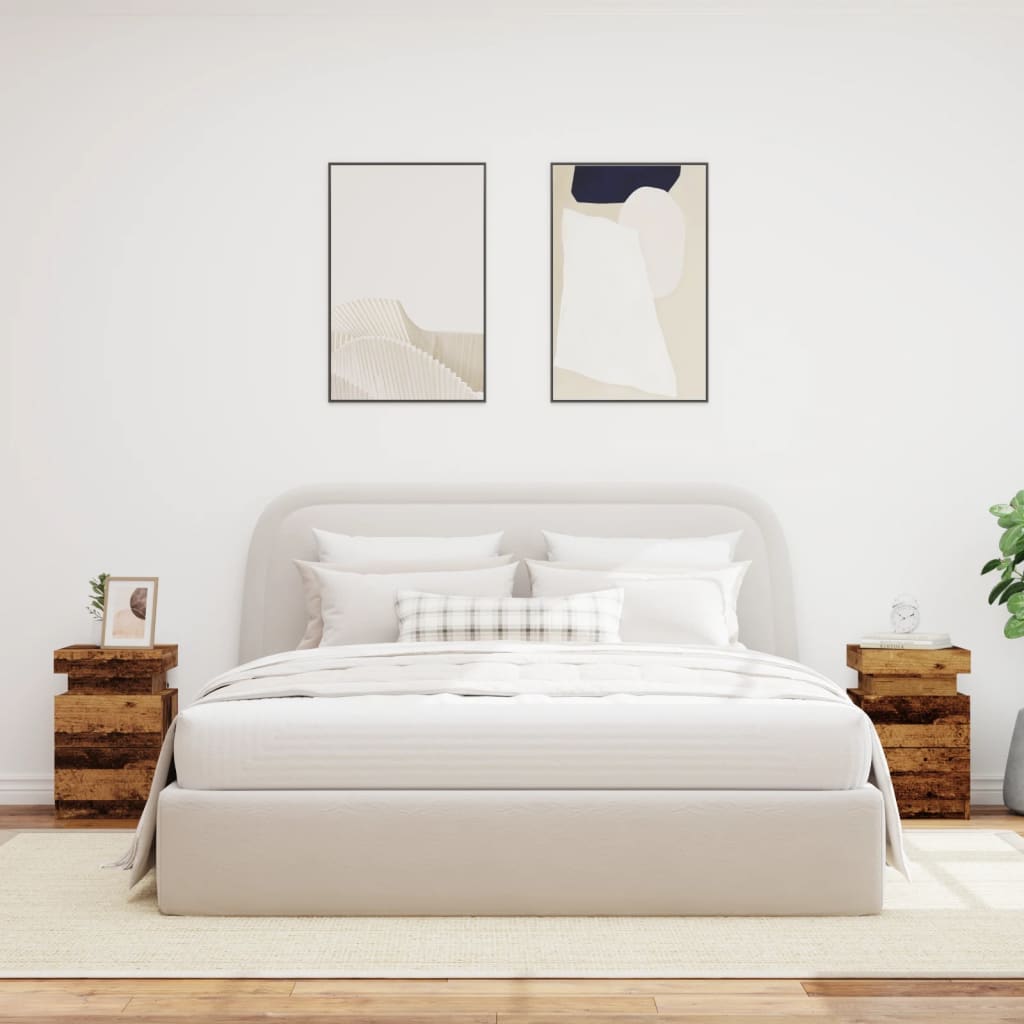 LED Nightstands (2 pcs) Rustic Wood Look 35 x 39 x 55 cm Engineered Wood