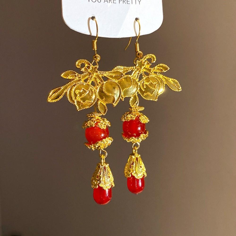 Aesthetic Bride Cherry Stud Earrings Jewelry New Year Earrings Chinese Wedding Earrings  Woman