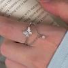 PONYKISS  Sterling Silver Zircon Butterfly Chain Opening Rings for Women Minimalist Fine  Cute Insect Accessories